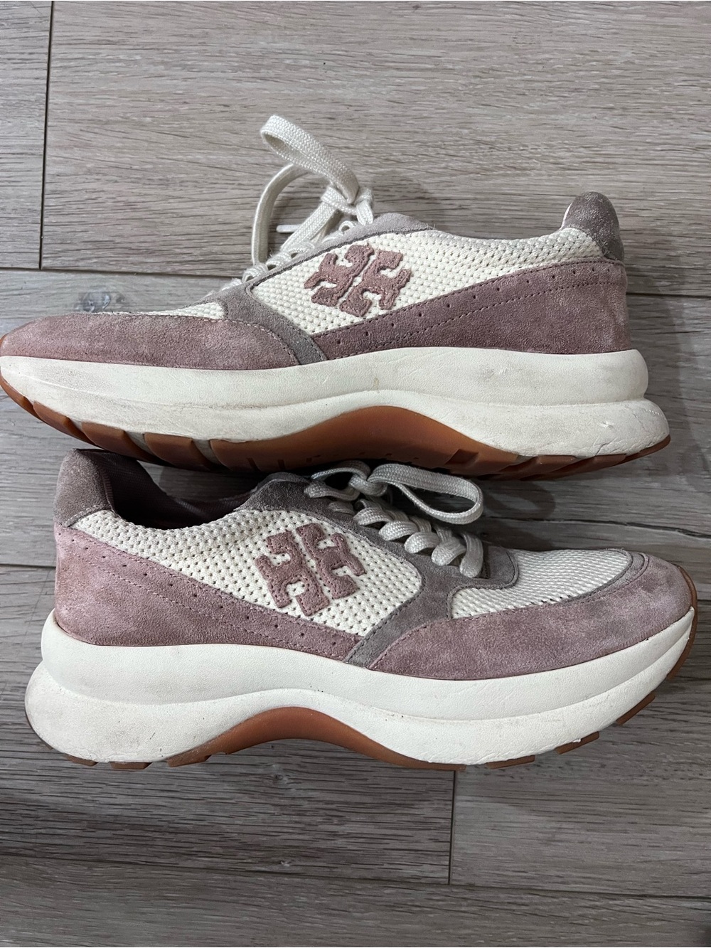 Tory Burch Chunky Suede & Mesh Platform Sneaker - Rose/ taupe/ Cream